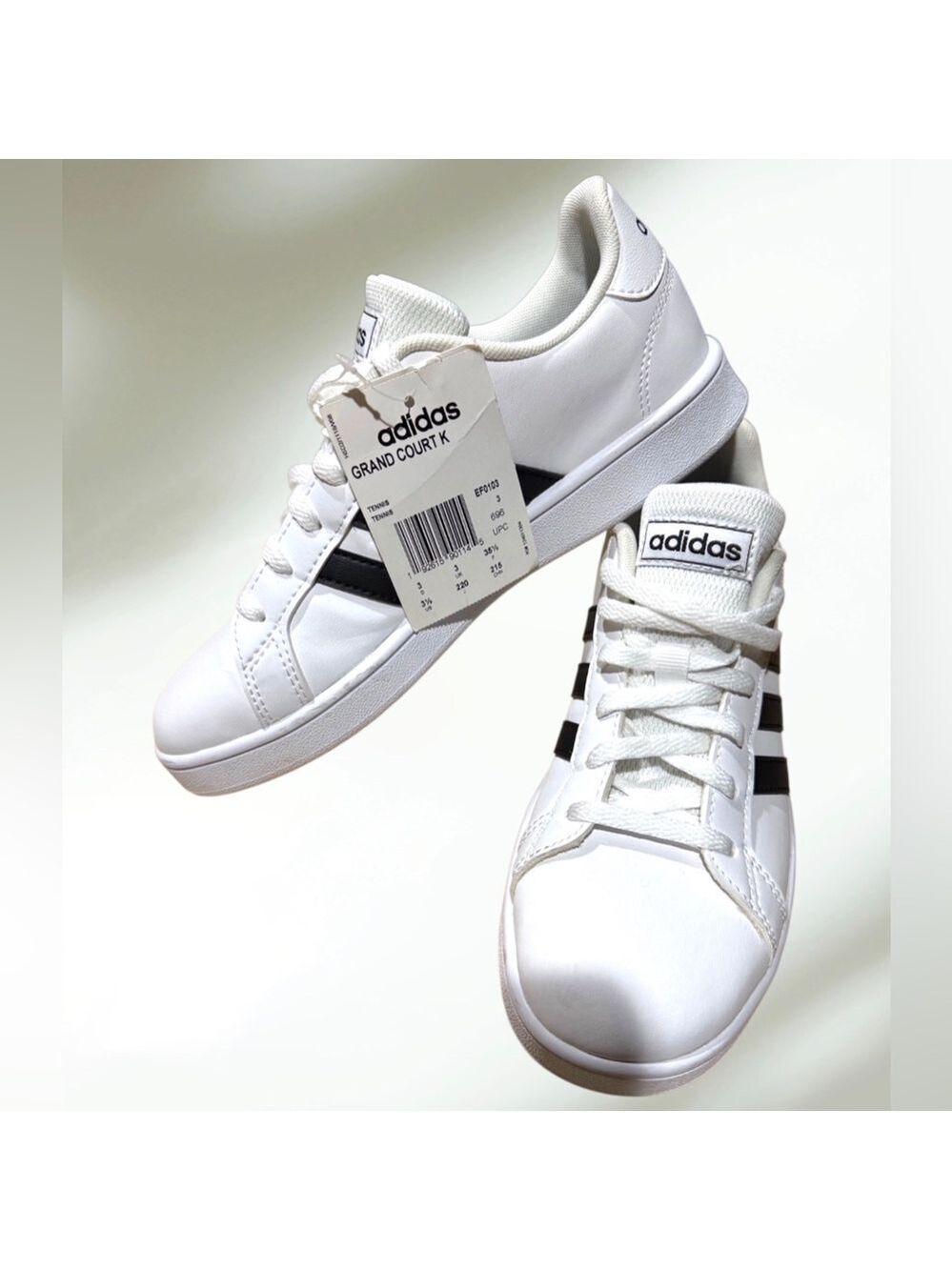 Adidas Grand Court White Black Sneakers Size 3